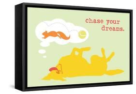 Chase Dreams - Green & Yellow Version-Dog is Good-Framed Stretched Canvas