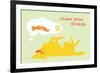 Chase Dreams - Green & Yellow Version-Dog is Good-Framed Art Print