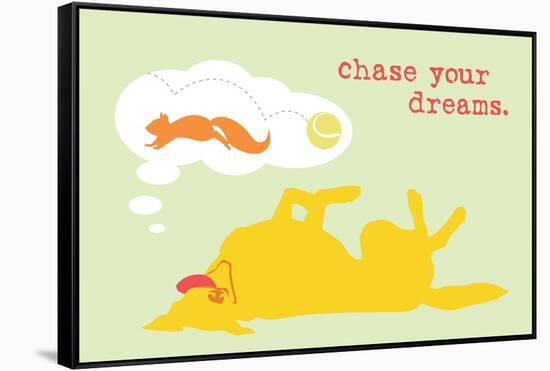 Chase Dreams - Green & Yellow Version-Dog is Good-Framed Stretched Canvas