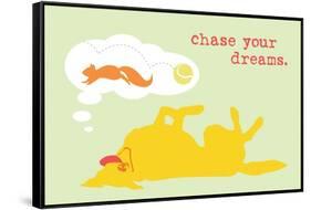 Chase Dreams - Green & Yellow Version-Dog is Good-Framed Stretched Canvas