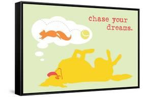 Chase Dreams - Green & Yellow Version-Dog is Good-Framed Stretched Canvas