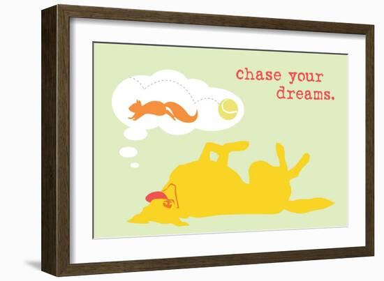 Chase Dreams - Green & Yellow Version-Dog is Good-Framed Premium Giclee Print