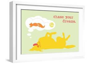 Chase Dreams - Green & Yellow Version-Dog is Good-Framed Premium Giclee Print