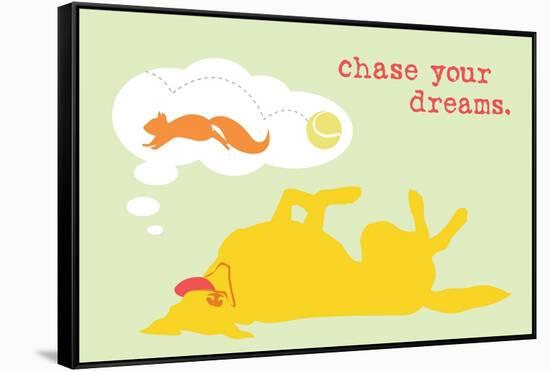 Chase Dreams - Green & Yellow Version-Dog is Good-Framed Stretched Canvas