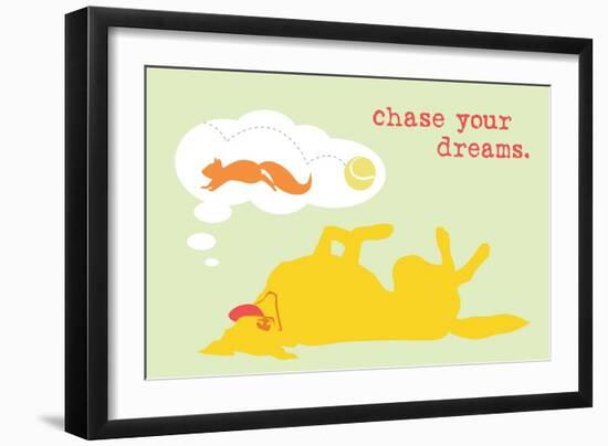 Chase Dreams - Green & Yellow Version-Dog is Good-Framed Art Print