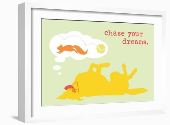 Chase Dreams - Green & Yellow Version-Dog is Good-Framed Art Print