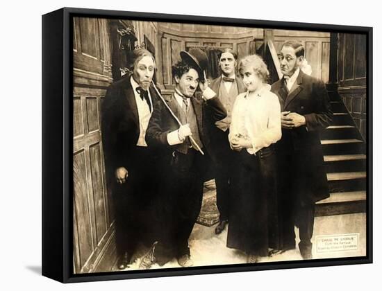 Chase Me Charlie, Charlie Chaplin on lobbycard, 1918-null-Framed Stretched Canvas
