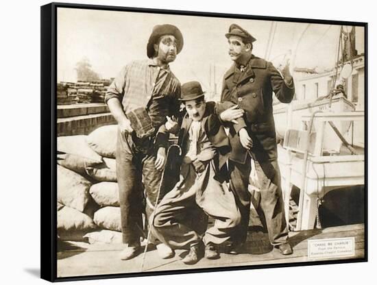 Chase Me Charlie, Charlie Chaplin on lobbycard, 1918-null-Framed Stretched Canvas