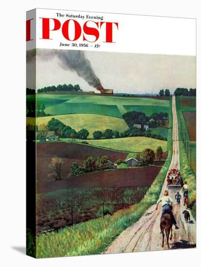 "Chasing the Fire Truck" Saturday Evening Post Cover, June 30, 1956-John Falter-Stretched Canvas