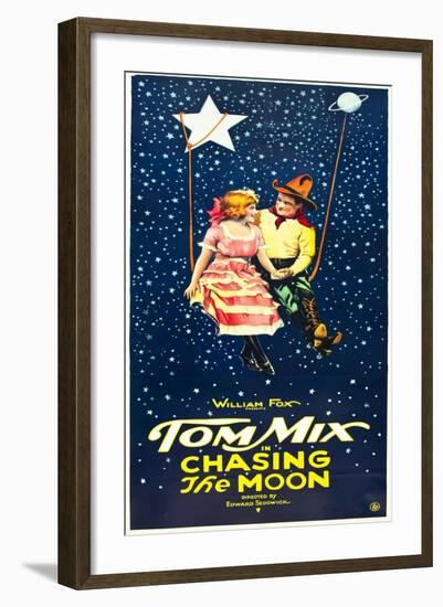 Chasing The Moon, Eva Novak, Tom Mix on US insert poster, 1922-null-Framed Art Print