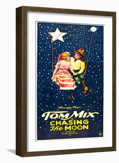 Chasing The Moon, Eva Novak, Tom Mix on US insert poster, 1922-null-Framed Art Print
