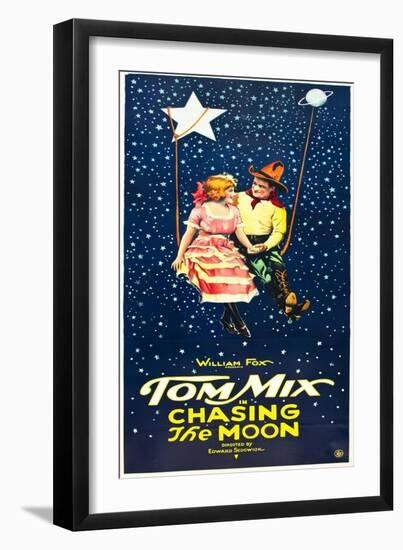 Chasing The Moon, Eva Novak, Tom Mix on US insert poster, 1922-null-Framed Art Print