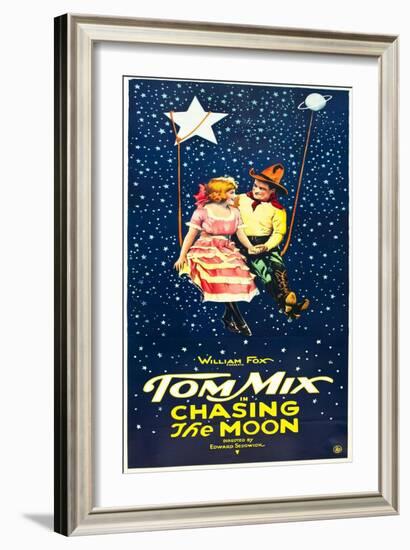 Chasing The Moon, Eva Novak, Tom Mix on US insert poster, 1922-null-Framed Art Print