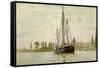 Chasse-Marée À L'Ancre, Coasting Vessel at Anchor Near Rouen, France, 1871-2-Claude Monet-Framed Stretched Canvas