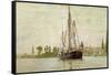 Chasse-Marée À L'Ancre, Coasting Vessel at Anchor Near Rouen, France, 1871-2-Claude Monet-Framed Stretched Canvas