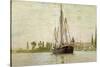 Chasse-Marée À L'Ancre, Coasting Vessel at Anchor Near Rouen, France, 1871-2-Claude Monet-Stretched Canvas