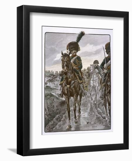 Chasseurs a Cheval Riding as Napoleon's Personal Bodyguards-Job-Framed Art Print