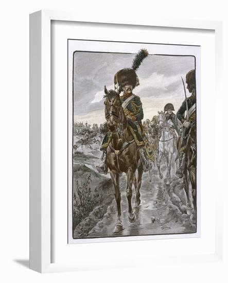 Chasseurs a Cheval Riding as Napoleon's Personal Bodyguards-Job-Framed Art Print