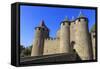 Chateau Comtal keep, La Cite, historic city, Carcassonne, UNESCO World Heritage Site, France-Eleanor Scriven-Framed Stretched Canvas