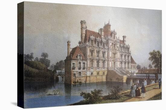 Chateau De Beaumesnil, Normandy, Colour Print, France, 19th Century-null-Stretched Canvas