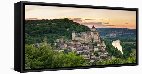 Chateau De Castelnaud Castle and Dordogne River at Sunset-null-Framed Stretched Canvas