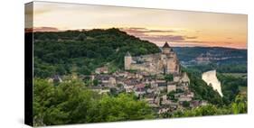 Chateau De Castelnaud Castle and Dordogne River at Sunset-null-Stretched Canvas