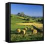 Chateau De Polignac and Hay Bales, Polignac, Haute-Loire, Auvergne, France-Stuart Black-Framed Stretched Canvas