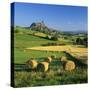 Chateau De Polignac and Hay Bales, Polignac, Haute-Loire, Auvergne, France-Stuart Black-Stretched Canvas