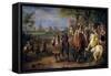 Chateau De Vincennes with Louis XIV and Marie Therese with their Court in 1669-Adam Frans van der Meulen-Framed Stretched Canvas