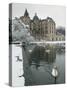 Chateau de Vizille Park, Swan Lake, Vizille, Isere, French Alps, France-Walter Bibikow-Stretched Canvas