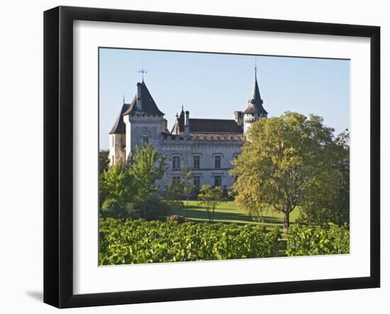 Chateau with Turrets and Vineyard, Chateau Carignan, Premieres Cotes De Bordeaux, France-Per Karlsson-Framed Premium Photographic Print