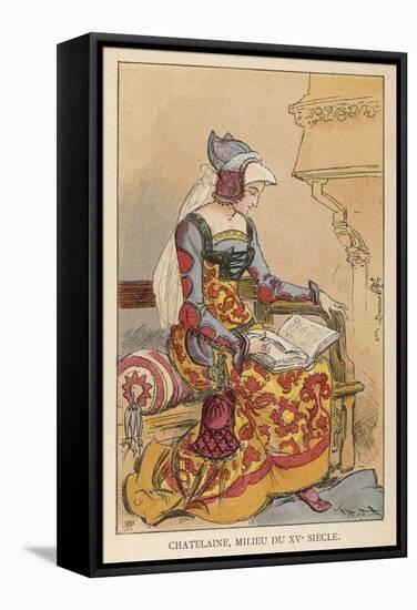 Chatelaine Chez Elle: The Lady of the Chateau Sits in Her Boudoir Reading-Albert Robida-Framed Stretched Canvas