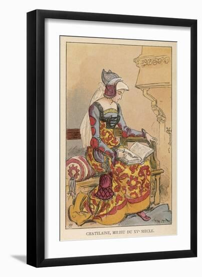 Chatelaine Chez Elle: The Lady of the Chateau Sits in Her Boudoir Reading-Albert Robida-Framed Art Print