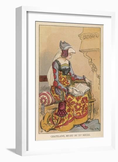 Chatelaine Chez Elle: The Lady of the Chateau Sits in Her Boudoir Reading-Albert Robida-Framed Art Print