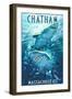 Chatham, Massachusetts - Stylized Tiger Sharks-Lantern Press-Framed Art Print