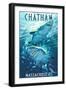 Chatham, Massachusetts - Stylized Tiger Sharks-Lantern Press-Framed Art Print