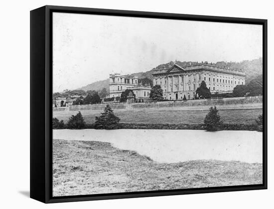 Chatsworth House from across the River Derwent, Derbyshire, Late 19th or Early 20th Century-null-Framed Stretched Canvas