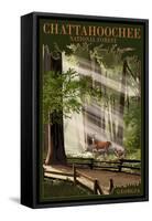 Chattahoochee National Forest, Georgia - Deer and Fawn-Lantern Press-Framed Stretched Canvas