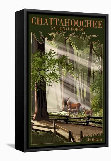 Chattahoochee National Forest, Georgia - Deer and Fawn-Lantern Press-Framed Stretched Canvas