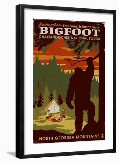 Chattahoochee National Forest, Georgia - Home of Bigfoot-Lantern Press-Framed Art Print