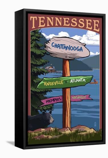 Chattanooga, Tennessee - Destination Signpost-Lantern Press-Framed Stretched Canvas