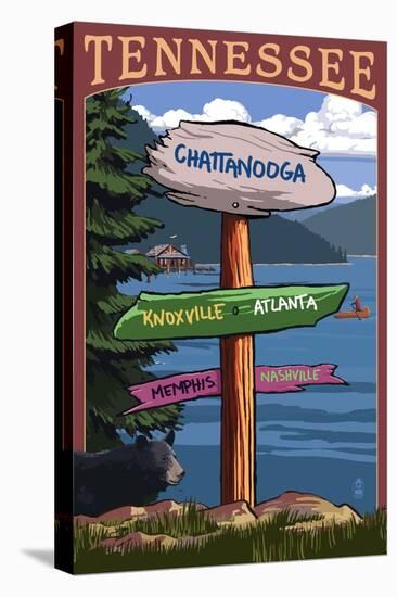 Chattanooga, Tennessee - Destination Signpost-Lantern Press-Stretched Canvas