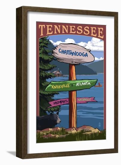 Chattanooga, Tennessee - Destination Signpost-Lantern Press-Framed Art Print