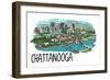 Chattanooga, Tennessee - Line Drawing - Lantern Press Artwork-Lantern Press-Framed Art Print