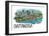 Chattanooga, Tennessee - Line Drawing - Lantern Press Artwork-Lantern Press-Framed Art Print