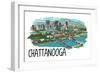 Chattanooga, Tennessee - Line Drawing - Lantern Press Artwork-Lantern Press-Framed Art Print