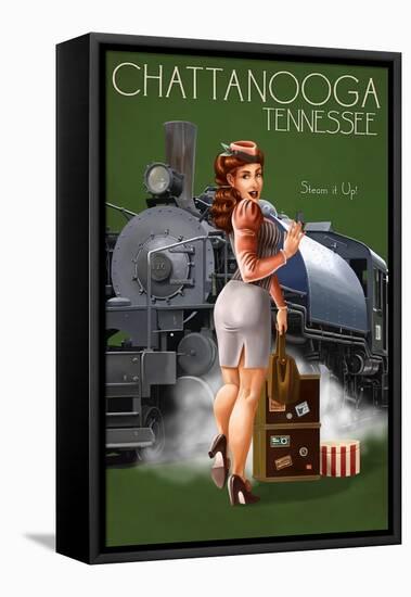 Chattanooga, Tennessee - Locomotive Pinup Girl-Lantern Press-Framed Stretched Canvas