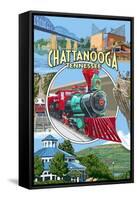 Chattanooga, Tennessee - Montage Scenes-Lantern Press-Framed Stretched Canvas