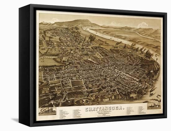 Chattanooga, Tennessee - Panoramic Map-Lantern Press-Framed Stretched Canvas