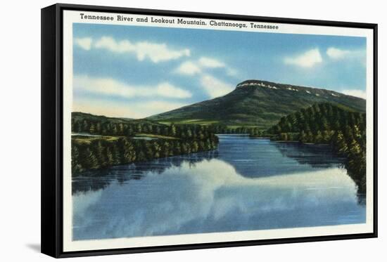 Chattanooga, Tennessee - View of Lookout Mountain from the Tennessee River-Lantern Press-Framed Stretched Canvas